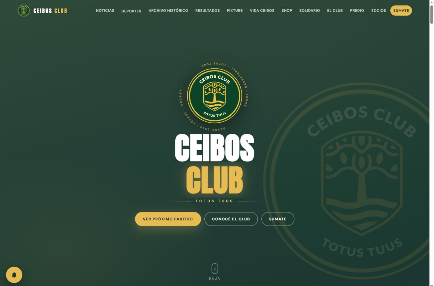 Sitio real de Ceibos Club, con su identidad verde y dorada